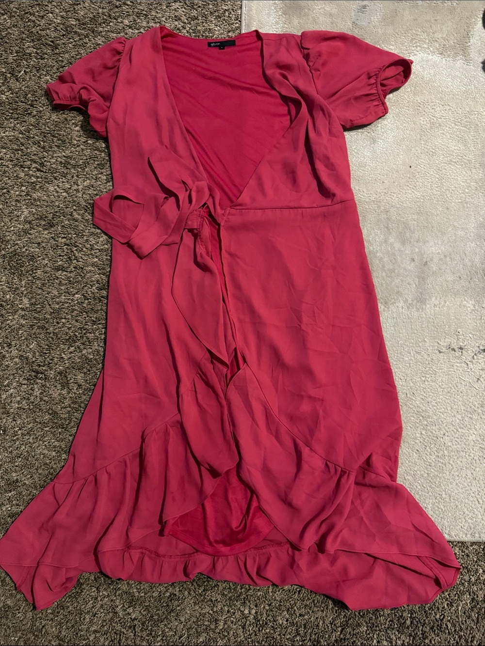 Gibson Raspberry Wrap Midi Dress with Ruffle Hem